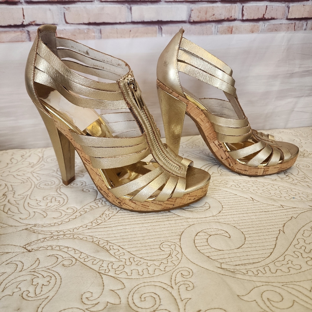 Michael Kors Metallic Gold Cork Platform Heels